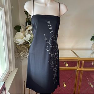 56 Arianna blk spaghetti strap dress /w lateral asymmetric silver glitter so 10